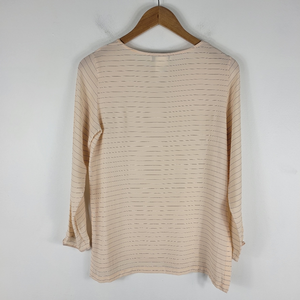 MaxMara Silk Semi Sheer Striped Long Sleeve Crewneck Split Side Blouse - Picture 8 of 10